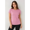 Bidebuvar Basic Bisiklet Yaka Yazlık Slim Fit T-Shirt - Pudra Pembe - Petrol Mavi