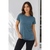 Bidebuvar Basic Bisiklet Yaka Yazlık Slim Fit T-Shirt - Pudra Pembe - Petrol Mavi