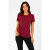 Bidebuvar Basic Tişört Bisiklet Yaka Kısa Kol Günlük Yazlık Slim Fit T-Shirt - Bordo