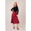 Bidebuvar Çan Kesim Midi Bordo Saten Etek