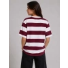 Bidebuvar Çizgili Oversize Tişört Bisiklet Yaka Kısa Kol Yazlık T-Shirt - Bordo
