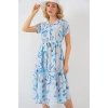 Bidebuvar Desenli Kısa Kol Elbise 2558 - Mavi