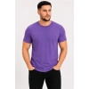 Bidebuvar Erkek Basic Tişört Bisiklet Yaka Kısa Kol Günlük Yazlık Slim Fit T-Shirt - Mor