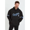 Bidebuvar Erkek Baskılı Kapşonlu Üç Iplik Oversize Sweatshirt - Siyah