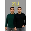 Bidebuvar Erkek Fitilli Triko Kazak 2’li Set Siyah Haki Kalın Dokuma Pamuklu Regular Fit Bisiklet