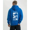 Bidebuvar Erkek Kapüşonlu Double Oversize Hoodie – Üç İplik Pamuklu, Deniz Ve Yelken Baskılı, Kanguru Cepli Premium Sweatshirt - Saks Mavi