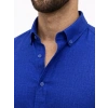Bidebuvar Erkek KETEN Kumaş Oversize Uzun Kollu Rahat Kalıp Gömlek - Saks Mavisi