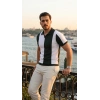 Bidebuvar Erkek Kısa Kollu Polo Yakalı Blok Desenli Triko Bluz