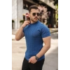 Bidebuvar Erkek Örgü Desen Bisiklet Yaka Triko Tişört - %100 Pamuk Akrilik
