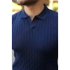 Bidebuvar Erkek Örgü Desen Yakalı Kısa Kollu Triko Tişört