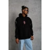 Bidebuvar Erkek Oversize Üç İplik Kapüşonlu Sweatshirt – Siyah “Don’t Be Terrified” Ön, Sırt Ve Kol Baskılı, Kanguru Cepli, Ribanalı Rahat Model- Siyah