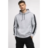 Bidebuvar Erkek Şeritli Kapüşonlu Sweatshirt Oversize 3 Iplik Pamuklu - Beyaz