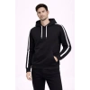 Bidebuvar Erkek Şeritli Kapüşonlu Sweatshirt Oversize 3 Iplik Pamuklu - Siyah