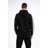 Bidebuvar Erkek Şeritli Kapüşonlu Sweatshirt Oversize 3 Iplik Pamuklu - Siyah