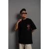 Bidebuvar Erkek Sırt Baskılı A Kalite Oversize T-shirt - Siyah