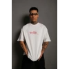 Bidebuvar Erkek Sırt Baskılı Oversize T-Shirt - Beyaz