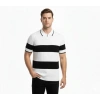 Bidebuvar Erkek T-shirt Çizgili Triko Dokuma Kumaş Polo Yaka Yarım Fermuarlı Regular Kalıp Tişört - Beyaz