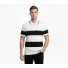 Bidebuvar Erkek T-shirt Çizgili Triko Dokuma Kumaş Polo Yaka Yarım Fermuarlı Regular Kalıp Tişört - Beyaz
