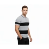 Bidebuvar Erkek T-shirt Çizgili Triko Dokuma Kumaş Polo Yaka Yarım Fermuarlı Regular Kalıp Tişört - Gri