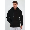 Bidebuvar Erkek Uzun Kol Kapşonlu Basic Sweatshirt Hoodie - Siyah