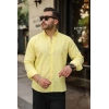 Bidebuvar Erkek Uzun Kollu Beyaz Düğmeli Pera Keten Gömlek