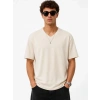 Bidebuvar Erkek V Yaka Basic Tişört Kısa Kol Yazlık Regular Fit T-Shirt - Bej