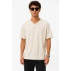 Bidebuvar Erkek V Yaka Basic Tişört Kısa Kol Yazlık Regular Fit T-Shirt - Bej