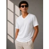Bidebuvar Erkek V Yaka Basic Tişört Kısa Kol Yazlık Regular Fit T-Shirt - Beyaz