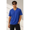 Bidebuvar Erkek V Yaka Basic Tişört Kısa Kol Yazlık Regular Fit T-Shirt - Saks Mavisi