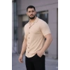 Bidebuvar Erkek Waffle Kumaş Kısa Kollu Düğmeli Açık Yaka Regular Fit Gömlek - Bej