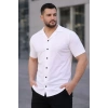 Bidebuvar Erkek Waffle Kumaş Kısa Kollu Düğmeli Açık Yaka Regular Fit Gömlek - Beyaz