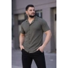Bidebuvar Erkek Waffle Kumaş Kısa Kollu Düğmeli Açık Yaka Regular Fit Gömlek - Haki