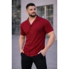 Bidebuvar Erkek Waffle Kumaş Kısa Kollu Düğmeli Açık Yaka Regular Fit Gömlek - Kırmızı
