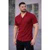 Bidebuvar Erkek Waffle Kumaş Kısa Kollu Düğmeli Açık Yaka Regular Fit Gömlek - Kırmızı
