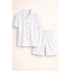 Bidebuvar Erkek Waffle Kumaş Kısa Kollu Gömlek Şort Takım Regular Fit Yazlık İkili Set - Beyaz