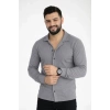 Bidebuvar Erkek Waffle Kumaş Uzun Kollu Düğmeli Açık Yaka Regular Fit Gömlek - Füme