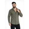 Bidebuvar Erkek Waffle Kumaş Uzun Kollu Düğmeli Açık Yaka Regular Fit Gömlek - Haki