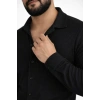 Bidebuvar Erkek Waffle Kumaş Uzun Kollu Düğmeli Açık Yaka Regular Fit Gömlek - Siyah