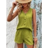 Bidebuvar Kadın Askılı Kolsuz V Yakalı önden Düğmeli Bürümcük Bluz Ve Short Ikili Takım
