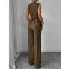Bidebuvar Kadın Askılı önden Düğmeli Bluz Ve Pantolon Keten Ikili Takım