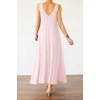 Bidebuvar Kadın Askılı V Yakalı Halka Detaylı Asimetrik Kesim Detaylı Viskon Maxi Elbise