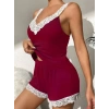 Bidebuvar Kadın Askılı V Yakalı Viskon Bluz Ve Short Gecelik Takım
