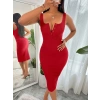Bidebuvar Kadın Askılı Yuvarlak V Yakalı Kaşkorse Midi Elbise