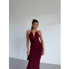 Bidebuvar Kadın Boyun Aksesuarlı Halter Yaka Maxi Boy Sandy Kumaş Elbise