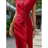 Bidebuvar Kadın Kısa Kollu Bisiklet Yaka Yandan Yırtmaçlı Viskon Midi Elbise