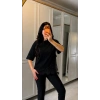 Bidebuvar Kadın Kısa Kollu Bisiklet Yakalı Dantel Detaylı Viskon Iki Iplik Bluz
