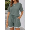 Bidebuvar Kadın Kısa Kollu Bisiklet Yakalı Waffle Bluz Ve Short Ikili Takım