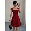 Bidebuvar Kadın Kısa Kollu Kare Yakalı Kısa Ithal Krep Elbise