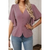 Bidebuvar Kadın Kısa Kollu önden Düğmeli Ithal Krep Bluz