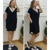 Bidebuvar Kadın Kısa Kollu V Yaka Ribana Detaylı Cepli Dizüstü Viskon Elbise